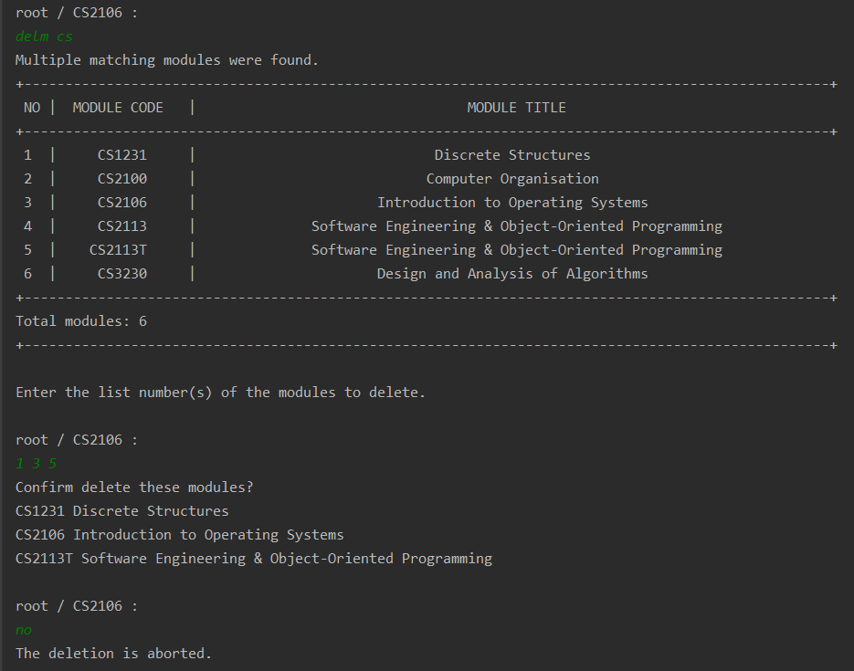 delm command multiple delete