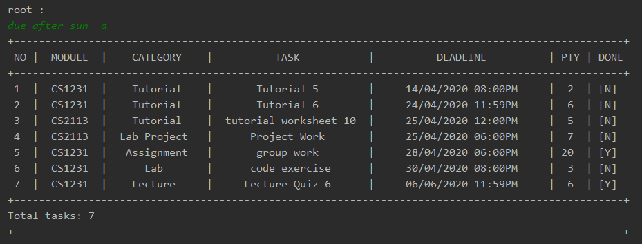 due command with time specifier